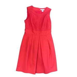 Liz Claiborne Coral Pink Eyelet Lace Fit & Flare Dress Sleeveless Pockets Size 6
